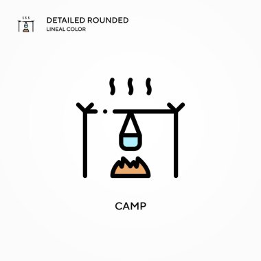 Kamp vektör simgesi. Modern vektör illüstrasyon kavramları. Düzenlemesi ve kişiselleştirmesi kolay.