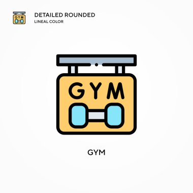 Spor salonu vektör simgesi. Modern vektör illüstrasyon kavramları. Düzenlemesi ve kişiselleştirmesi kolay.