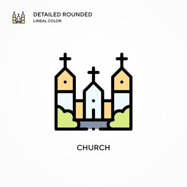 Kilise vektör ikonu. Modern vektör illüstrasyon kavramları. Düzenlemesi ve kişiselleştirmesi kolay.
