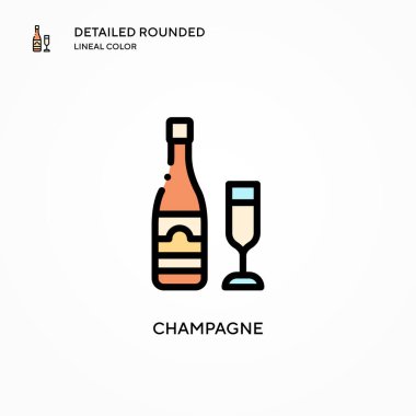 Şampanya vektör ikonu. Modern vektör illüstrasyon kavramları. Düzenlemesi ve kişiselleştirmesi kolay.