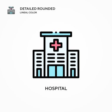 Hastane vektör ikonu. Modern vektör illüstrasyon kavramları. Düzenlemesi ve kişiselleştirmesi kolay.