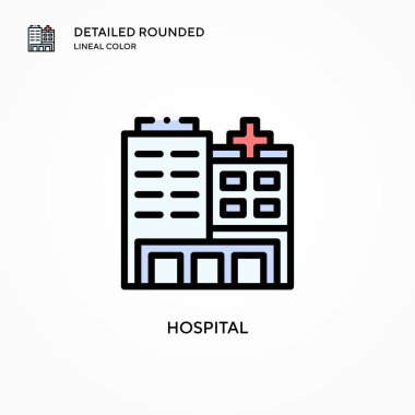 Hastane vektör ikonu. Modern vektör illüstrasyon kavramları. Düzenlemesi ve kişiselleştirmesi kolay.