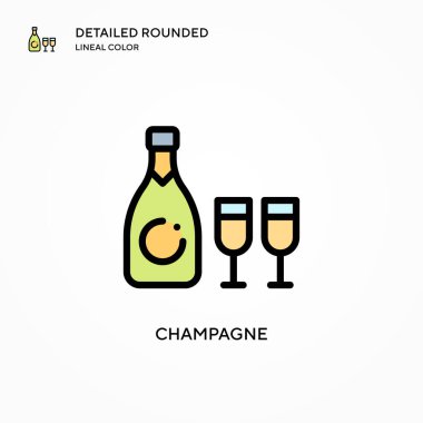 Şampanya vektör ikonu. Modern vektör illüstrasyon kavramları. Düzenlemesi ve kişiselleştirmesi kolay.