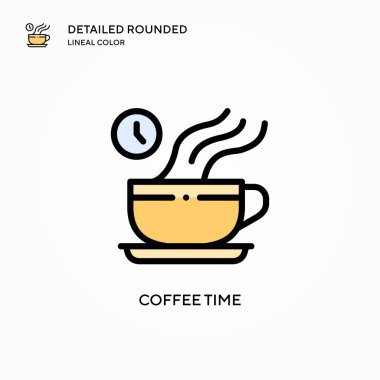 Kahve zamanı vektör ikonu. Modern vektör illüstrasyon kavramları. Düzenlemesi ve kişiselleştirmesi kolay.