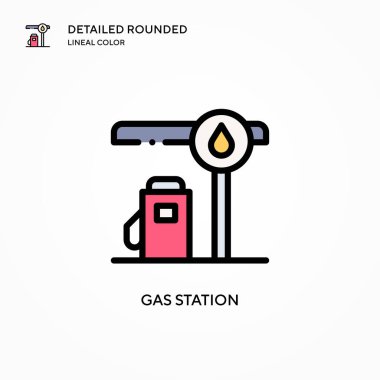 Benzin istasyonu vektör simgesi. Modern vektör illüstrasyon kavramları. Düzenlemesi ve kişiselleştirmesi kolay.