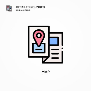 Harita vektör simgesi. Modern vektör illüstrasyon kavramları. Düzenlemesi ve kişiselleştirmesi kolay.