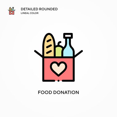 Yiyecek bağışı vektör ikonu. Modern vektör illüstrasyon kavramları. Düzenlemesi ve kişiselleştirmesi kolay.