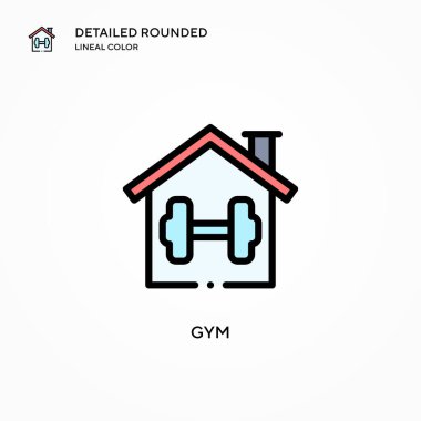 Spor salonu vektör simgesi. Modern vektör illüstrasyon kavramları. Düzenlemesi ve kişiselleştirmesi kolay.