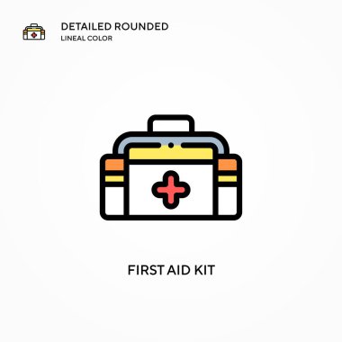 İlk yardım çantası vektör simgesi. Modern vektör illüstrasyon kavramları. Düzenlemesi ve kişiselleştirmesi kolay.