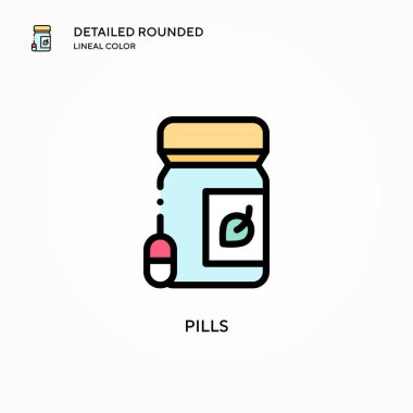 İlaç vektör ikonu. Modern vektör illüstrasyon kavramları. Düzenlemesi ve kişiselleştirmesi kolay.