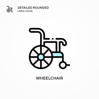 Tekerlekli sandalye vektör simgesi. Modern vektör illüstrasyon kavramları. Düzenlemesi ve kişiselleştirmesi kolay.