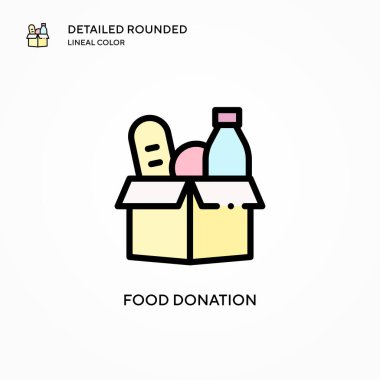 Yiyecek bağışı vektör ikonu. Modern vektör illüstrasyon kavramları. Düzenlemesi ve kişiselleştirmesi kolay.