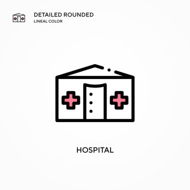 Hastane vektör ikonu. Modern vektör illüstrasyon kavramları. Düzenlemesi ve kişiselleştirmesi kolay.