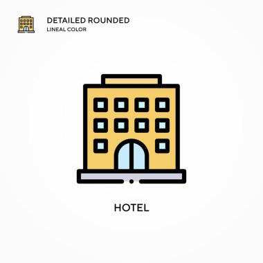 Otel vektör simgesi. Modern vektör illüstrasyon kavramları. Düzenlemesi ve kişiselleştirmesi kolay.