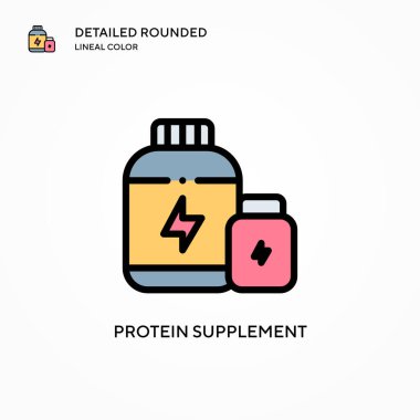 Protein takviye vektör simgesi. Modern vektör illüstrasyon kavramları. Düzenlemesi ve kişiselleştirmesi kolay.