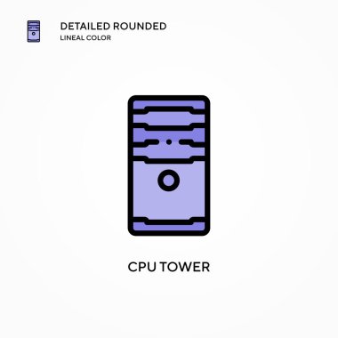 İşlemci kule vektör simgesi. Modern vektör illüstrasyon kavramları. Düzenlemesi ve kişiselleştirmesi kolay.