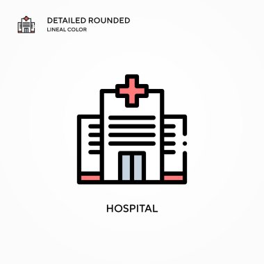 Hastane vektör ikonu. Modern vektör illüstrasyon kavramları. Düzenlemesi ve kişiselleştirmesi kolay.