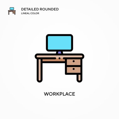 İş yeri vektör simgesi. Modern vektör illüstrasyon kavramları. Düzenlemesi ve kişiselleştirmesi kolay.