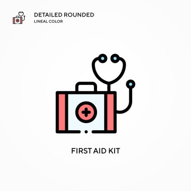 İlk yardım çantası vektör simgesi. Modern vektör illüstrasyon kavramları. Düzenlemesi ve kişiselleştirmesi kolay.