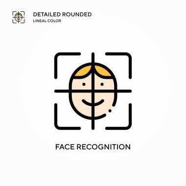 Yüz tanıma vektör simgesi. Modern vektör illüstrasyon kavramları. Düzenlemesi ve kişiselleştirmesi kolay.