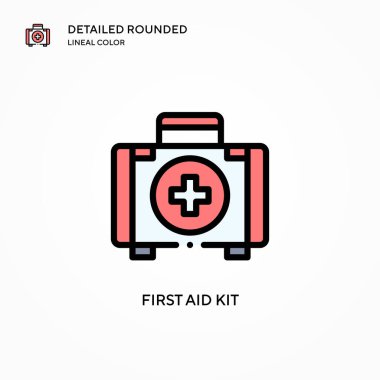 İlk yardım çantası vektör simgesi. Modern vektör illüstrasyon kavramları. Düzenlemesi ve kişiselleştirmesi kolay.