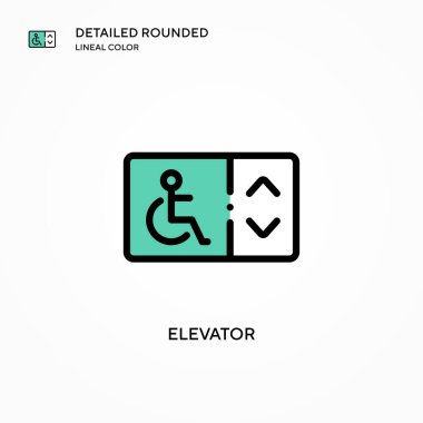 Asansör vektör simgesi. Modern vektör illüstrasyon kavramları. Düzenlemesi ve kişiselleştirmesi kolay.