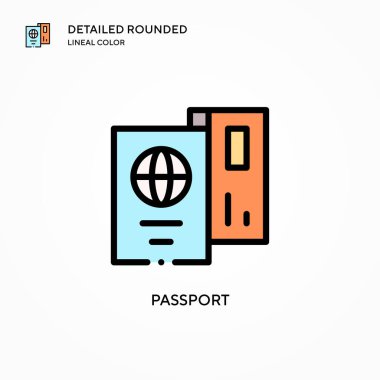 Pasaport vektör simgesi. Modern vektör illüstrasyon kavramları. Düzenlemesi ve kişiselleştirmesi kolay.