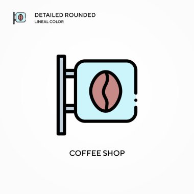 Kahve dükkanı vektör ikonu. Modern vektör illüstrasyon kavramları. Düzenlemesi ve kişiselleştirmesi kolay.