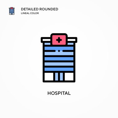 Hastane vektör ikonu. Modern vektör illüstrasyon kavramları. Düzenlemesi ve kişiselleştirmesi kolay.