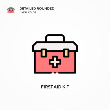 İlk yardım çantası vektör simgesi. Modern vektör illüstrasyon kavramları. Düzenlemesi ve kişiselleştirmesi kolay.