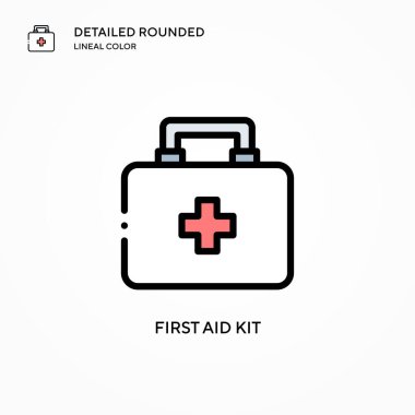 İlk yardım çantası vektör simgesi. Modern vektör illüstrasyon kavramları. Düzenlemesi ve kişiselleştirmesi kolay.