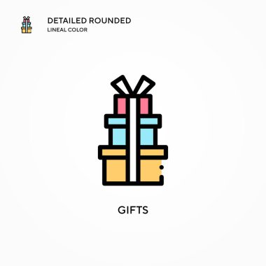 Hediye vektör simgesi. Modern vektör illüstrasyon kavramları. Düzenlemesi ve kişiselleştirmesi kolay.