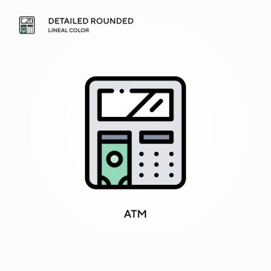 ATM vektör simgesi. Modern vektör illüstrasyon kavramları. Düzenlemesi ve kişiselleştirmesi kolay.