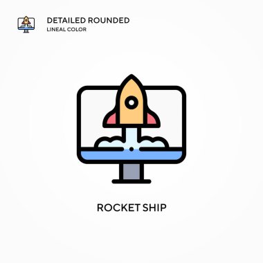 Roket gemi vektör simgesi. Modern vektör illüstrasyon kavramları. Düzenlemesi ve kişiselleştirmesi kolay.