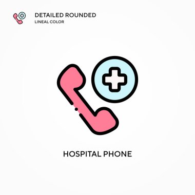 Hastane telefon vektör ikonu. Modern vektör illüstrasyon kavramları. Düzenlemesi ve kişiselleştirmesi kolay.