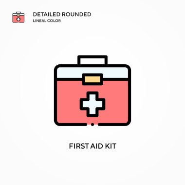 İlk yardım çantası vektör simgesi. Modern vektör illüstrasyon kavramları. Düzenlemesi ve kişiselleştirmesi kolay.