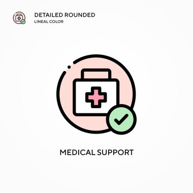Tıbbi destek vektör simgesi. Modern vektör illüstrasyon kavramları. Düzenlemesi ve kişiselleştirmesi kolay.