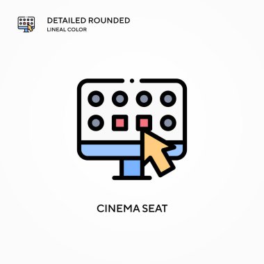 Sinema koltuğu vektör simgesi. Modern vektör illüstrasyon kavramları. Düzenlemesi ve kişiselleştirmesi kolay.