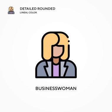 İş kadını vektör ikonu. Modern vektör illüstrasyon kavramları. Düzenlemesi ve kişiselleştirmesi kolay.
