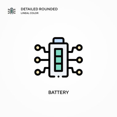 Batarya vektör simgesi. Modern vektör illüstrasyon kavramları. Düzenlemesi ve kişiselleştirmesi kolay.