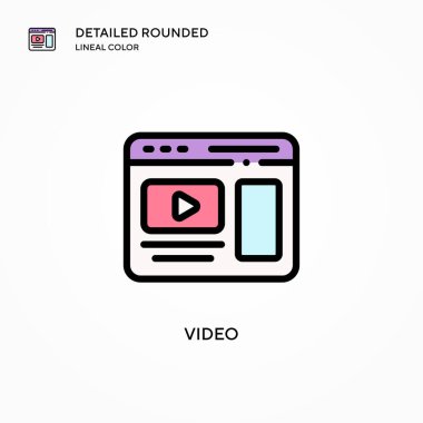 Video vektör simgesi. Modern vektör illüstrasyon kavramları. Düzenlemesi ve kişiselleştirmesi kolay.