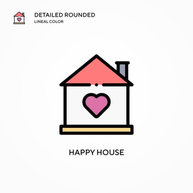 Happy House vektör simgesi. Modern vektör illüstrasyon kavramları. Düzenlemesi ve kişiselleştirmesi kolay.