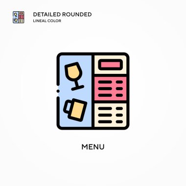 Menü vektör simgesi. Modern vektör illüstrasyon kavramları. Düzenlemesi ve kişiselleştirmesi kolay.
