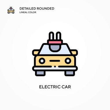 Elektrikli araba vektör simgesi. Modern vektör illüstrasyon kavramları. Düzenlemesi ve kişiselleştirmesi kolay.