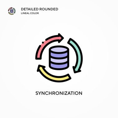 Senkronizasyon vektör simgesi. Modern vektör illüstrasyon kavramları. Düzenlemesi ve kişiselleştirmesi kolay.