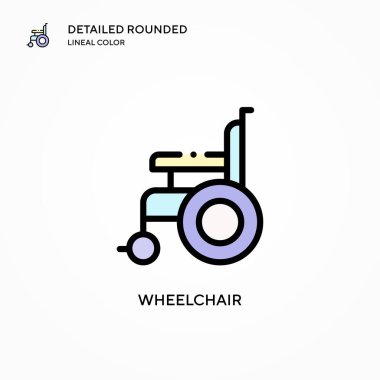 Tekerlekli sandalye vektör simgesi. Modern vektör illüstrasyon kavramları. Düzenlemesi ve kişiselleştirmesi kolay.