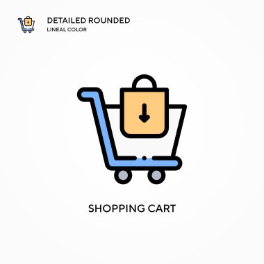 Alışveriş arabası vektör ikonu. Modern vektör illüstrasyon kavramları. Düzenlemesi ve kişiselleştirmesi kolay.