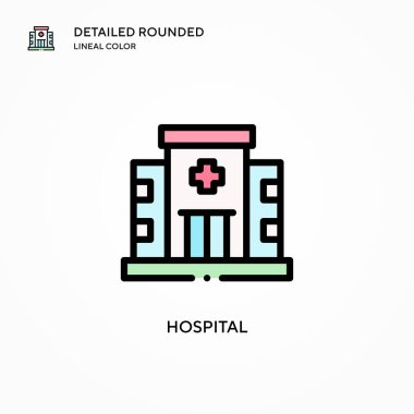 Hastane vektör ikonu. Modern vektör illüstrasyon kavramları. Düzenlemesi ve kişiselleştirmesi kolay.
