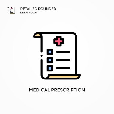 Tıbbi reçeteli vektör ikonu. Modern vektör illüstrasyon kavramları. Düzenlemesi ve kişiselleştirmesi kolay.