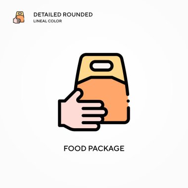 Yiyecek paketi vektör simgesi. Modern vektör illüstrasyon kavramları. Düzenlemesi ve kişiselleştirmesi kolay.